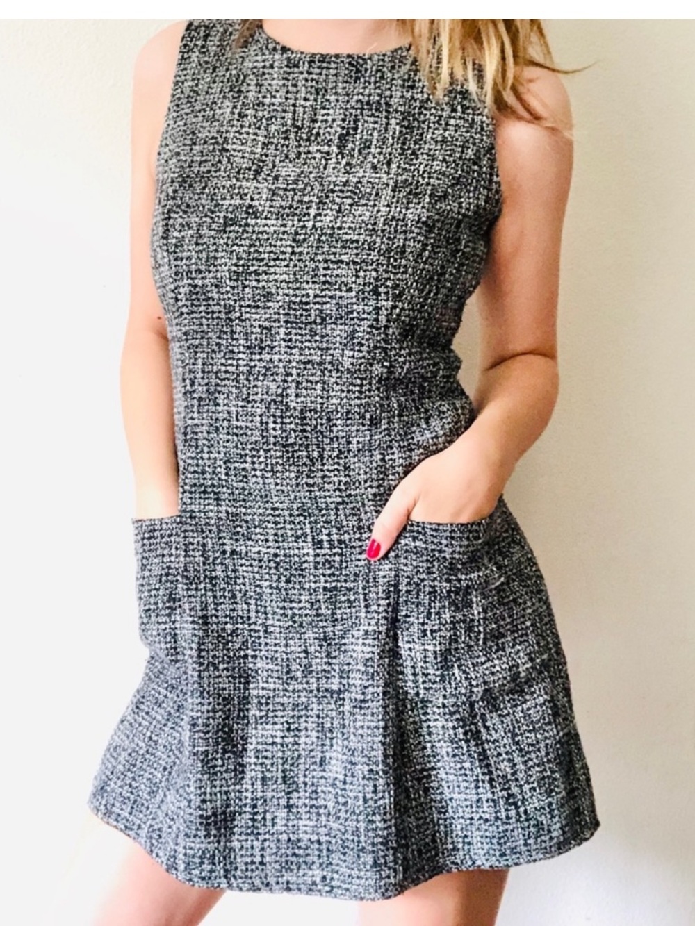 Monteau black & white tweed dress - LARGE